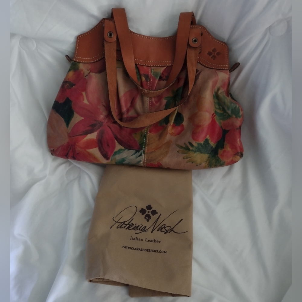 Patricia Nash Leather Floral print Tan bag
